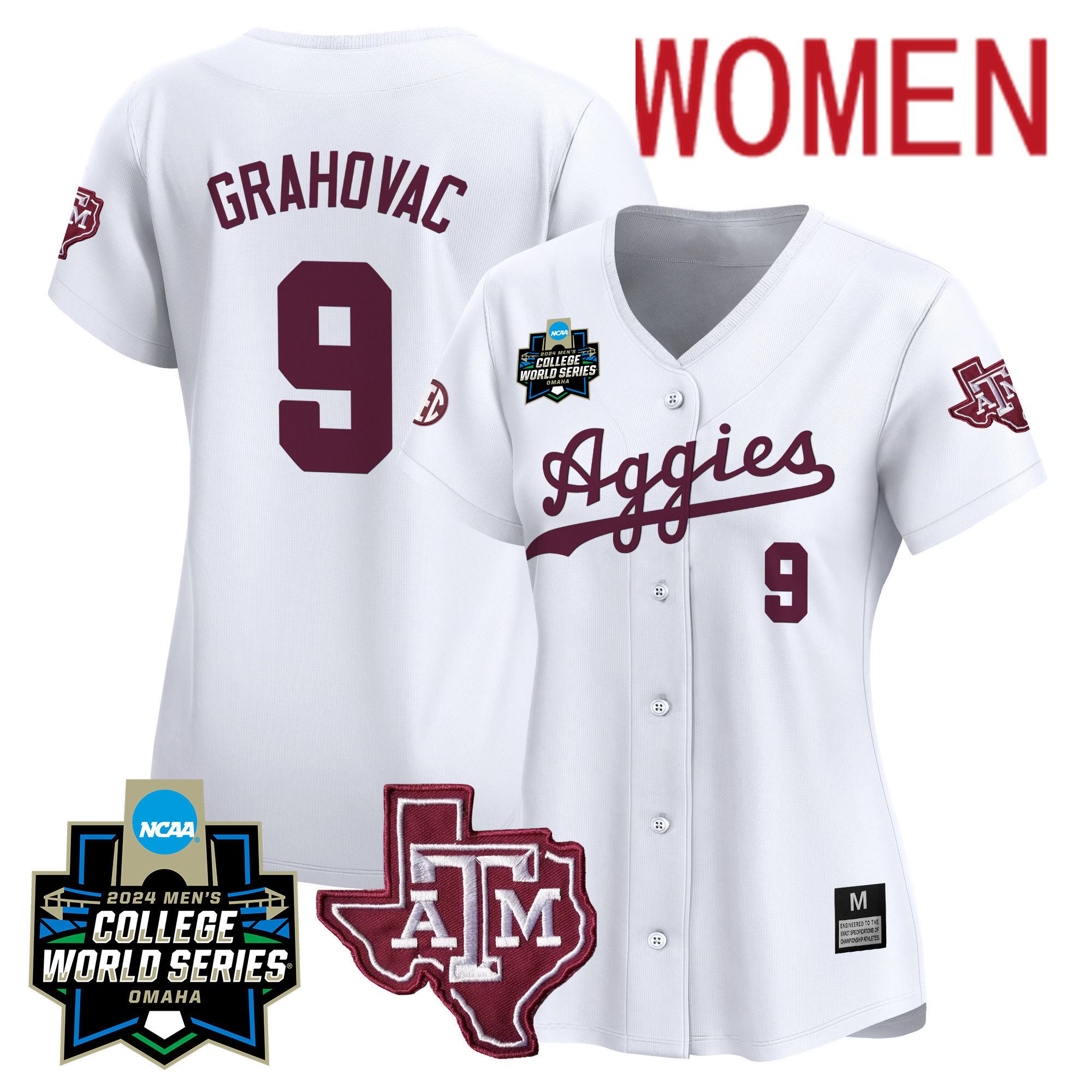 Women Texas A&M Aggies #9 Grahovac White 2024 College World Series Vapor Premier Limited NCAA Jersey->customized nfl jersey->Custom Jersey